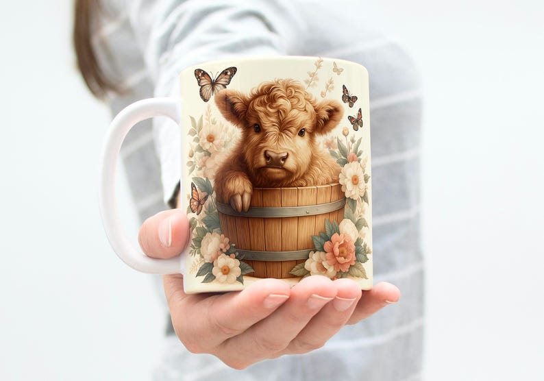 Baby Highland Cow Mug Wrap, 11oz & 15oz Coffee Mug PNG, Highland Cow Cup, 3D Mug Wrap,Highland Cow Wrap,Sublimation Designs,Digital Download