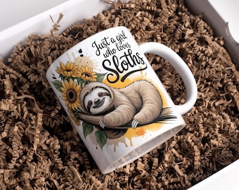 Just A Girl Who Loves Sloths Mug Wrap 11oz & 15oz Coffee Mug PNG 3D Mug Wrap Sublimation Designs Digital Download