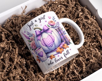 Fall Mug Wrap 11 oz & 15 oz Coffee Mug PNG Just A Girl Who Loves Fall Mug Wrap Bookish Mug Wrap Sublimation Designs Digital Download