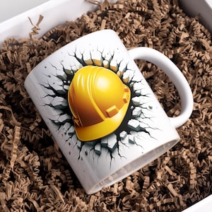 Safety Helmet Mug Wrap 11oz & 15oz Coffee Mug PNG Construction Mug Wrap 3D Mug Wrap Construction Worker Sublimation Designs Digital Download