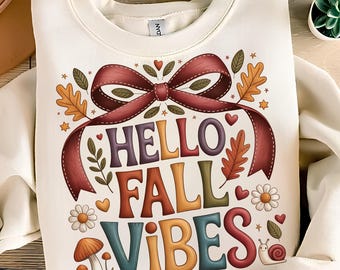 Hola Otoño Vibes PNG Diseño de Camiseta Lazo Coqueto PNG Otoño PNG Tendencia Hojas de Otoño PNG Otoño Preppy PNG Diseño de Sublimación Descarga Digital