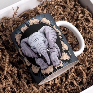 3D Elephant Mug Wrap 11oz & 15oz Coffee Mug PNG Animal Mug Wrap Hole In A Wall Mug Elephant Coffee Mug Sublimation Designs Digital Download