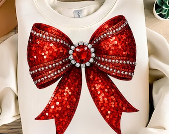 Christmas Bow PNG T-Shirt Design Red Coquette Bow PNG Preppy Christmas PNG Trending Png Glitter Bow Png Sublimation Designs Digital Download