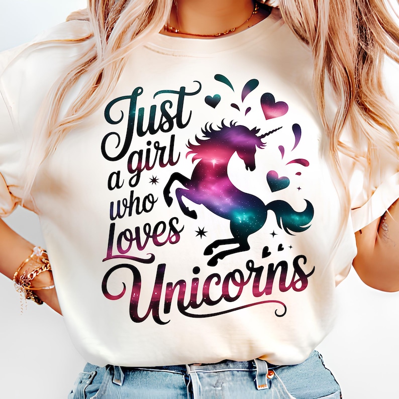 Just A Girl Who Loves Unicorns PNG T-Shirt Design Unicorn PNG Kids PNG Unicorn Girl Png Hearts Png Sublimation Designs Digital Download