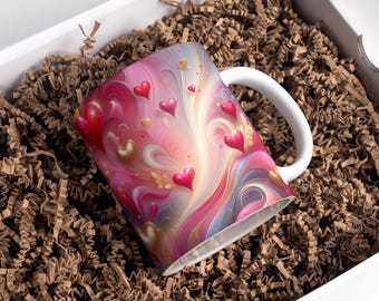 Valentines Day Hearts Mug Wrap 11oz & 15oz Coffee Mug PNG 3D Red  Heart Mug Wrap Sublimation Designs Digital Download