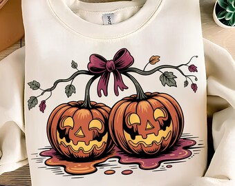 Trendy Halloween PNG T-Shirt Design Pumpkin Bow PNG Trendy Fall PNG Floral Pumpkin Png Horror Png Fall Sublimation Designs Digital Download