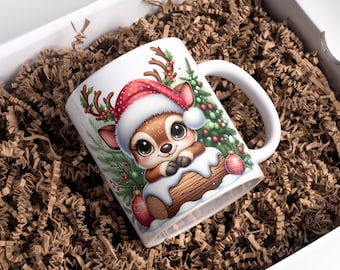 Christmas Mug Wrap 11oz & 15oz Christmas Coffee Mug PNG Reindeer Mug Wrap Winter Mug Wrap Sublimation Designs Digital Download