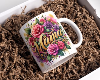 Mama Mug Wrap 11oz & 15 oz Coffee Mug PNG Mother's Day Mug Wrap Mom Mug Wrap Flower Mug Wrap Floral Mug Sublimation Designs Digital Download