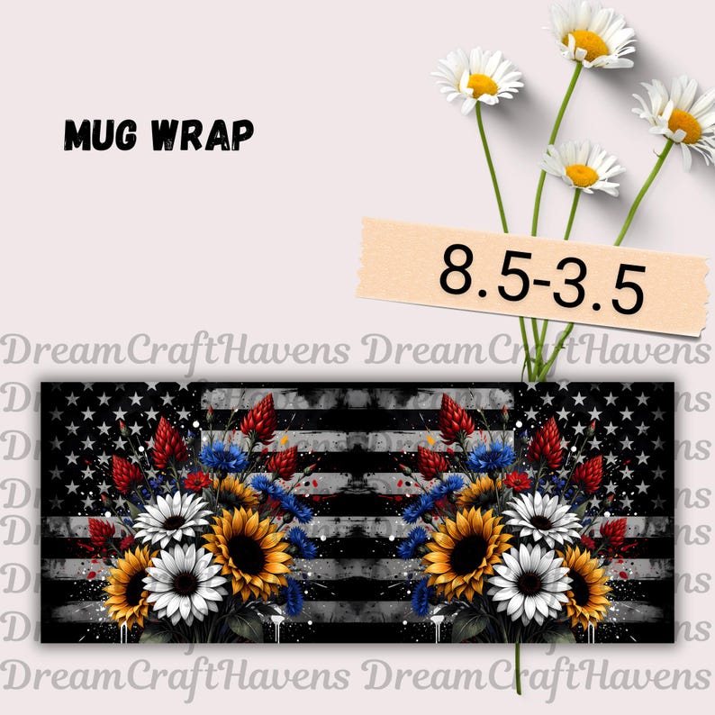USA Mug Wrap, 4th Of July Mug, America Mug Wrap, American Flag Sunflower Mug Wrap, 11oz & 15oz Coffee Mug PNG, Digital Download