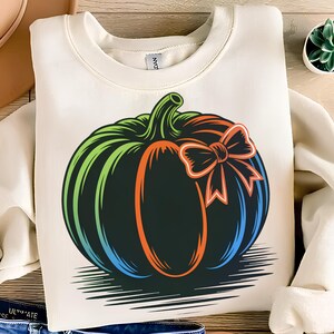 Neon Pumpkin Bow PNG T-Shirt Design Trendy Fall PNG Fall Design PNG Preppy Fall Png Pumpkin Png Sublimation Design Digital Download