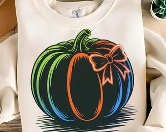 Neon Pumpkin Bow PNG T-Shirt Design Trendy Fall PNG Fall Design PNG Preppy Fall Png Pumpkin Png Sublimation Designs Digital Download
