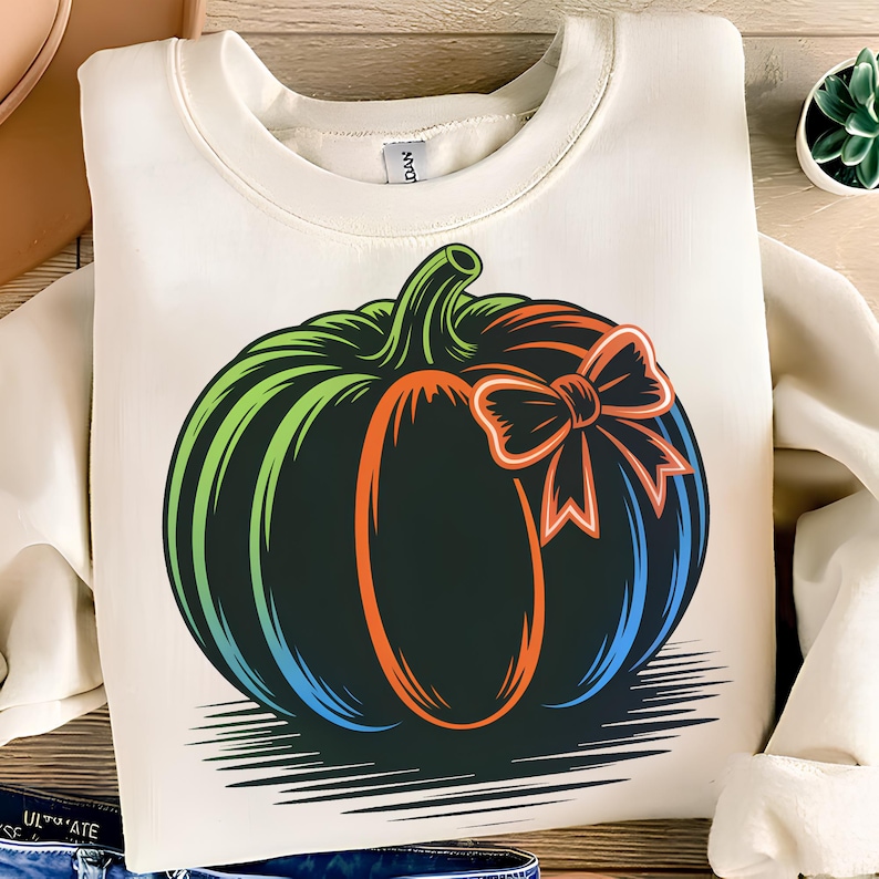 Neon Pumpkin Bow PNG T-Shirt Design Trendy Fall PNG Fall Design PNG Preppy Fall Png Pumpkin Png Sublimation Design Digital Download