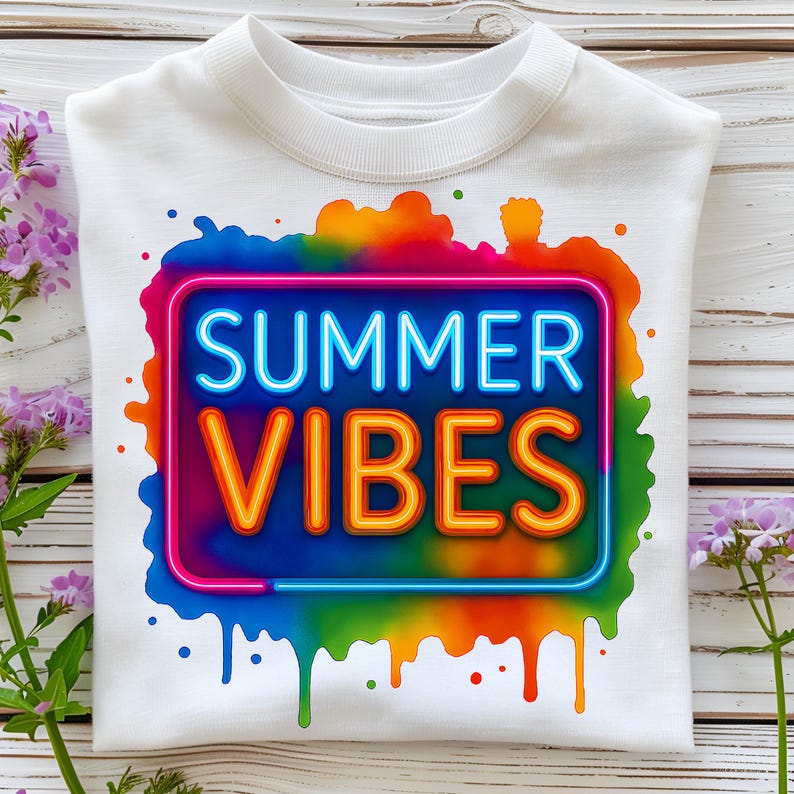 Summer Vibes PNG T-Shirt Design Neon Summer PNG Summer Png Design Summer Clipart Summer Shirt Trending Sublimation Designs Digital Download