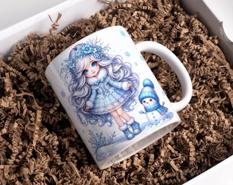 Christmas Mug Wrap 11oz & 15oz Coffee Mug PNG Girly Winter Mug Wrap Snowman Mug Wrap Snowflake Mug Wrap Sublimation Designs Digital Download