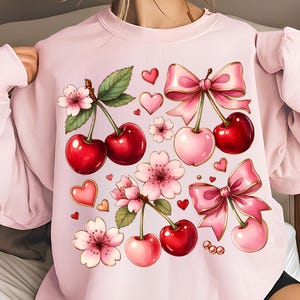 Boho Coquette Cherry PNG T-Shirt Design Floral Bow PNG Sublimation Designs Digital Download