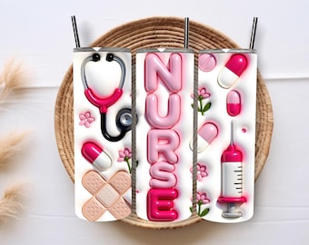 3D Inflated Nurse Tumbler Wrap, 20 oz Skinny Tumbler, Medical Tumbler Wrap, Nurse Tumbler PNG, Sublimation Designs, Digital Download