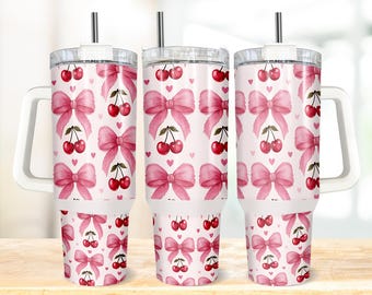 Coquette Bow Cherry  40oz Tumbler Wrap, Girly Tumbler Wrap, Bow Tumbler Wrap, Digital Download