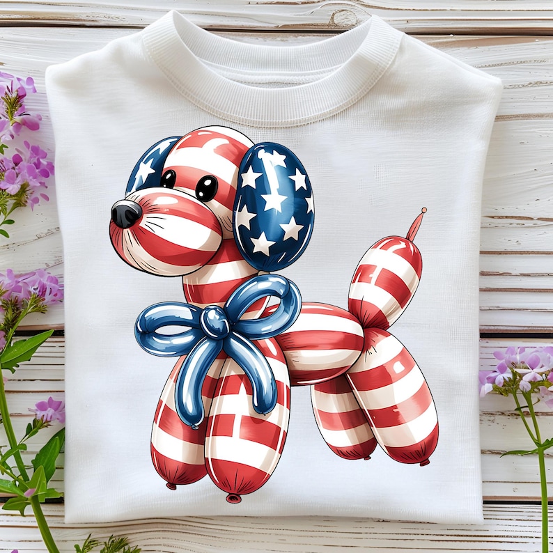 America Balloon Dog PNG T-Shirt Designs Patriotic Dog Png Americana PNG July 4th Png USA Png Balloon Animal Shirt Digital Download