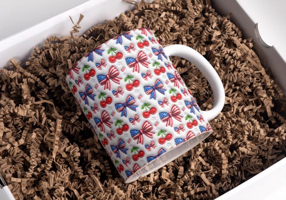 American Coquette Cherry Mug Wrap USA Mug Wrap 4th Of July Mug Wrap 11oz & 15oz Coffee Mug PNG Inflated Mug Wrap Digital Download