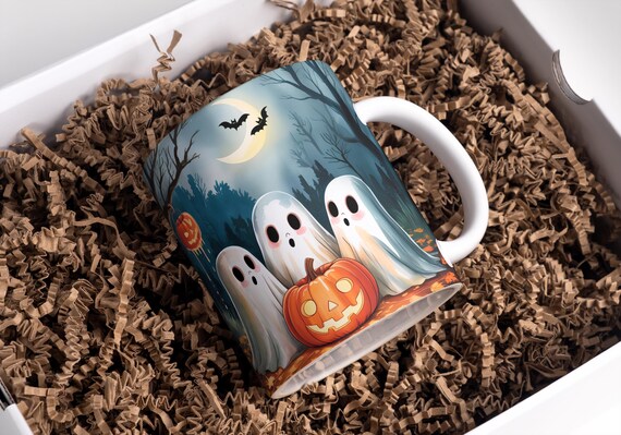 Halloween Mug Wrap PNG 11 oz & 15oz Coffee Mug PNG Pumpkin Mug Wrap Bats Ghost Mug Wrap Spooky Mug Wrap Sublimation Designs Digital Download