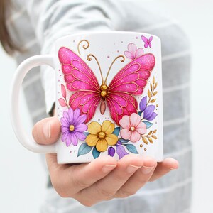 Pink Butterfly Mug Wrap 11oz & 15oz Coffee Mug PNG Butterfly Cup Wrap Butterfly Coffee Mug Floral Mug Sublimation Designs Digital Download