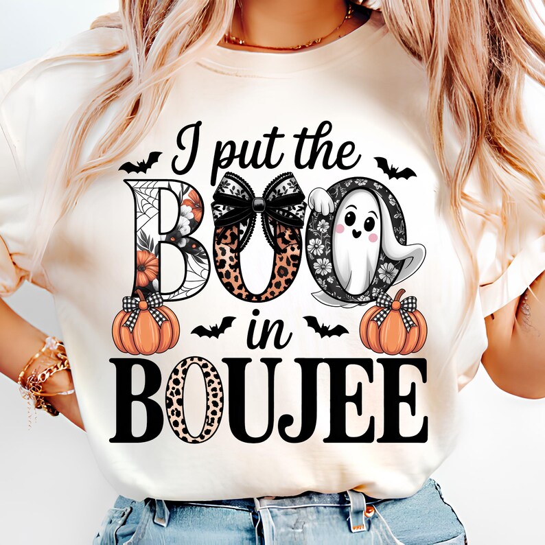 I Put The Boo in Boujee PNG T-Shirt Design Boo PNG Trendy Ghost PNG Trendy Halloween Png Spooky Season Png Sublimation Digital Download