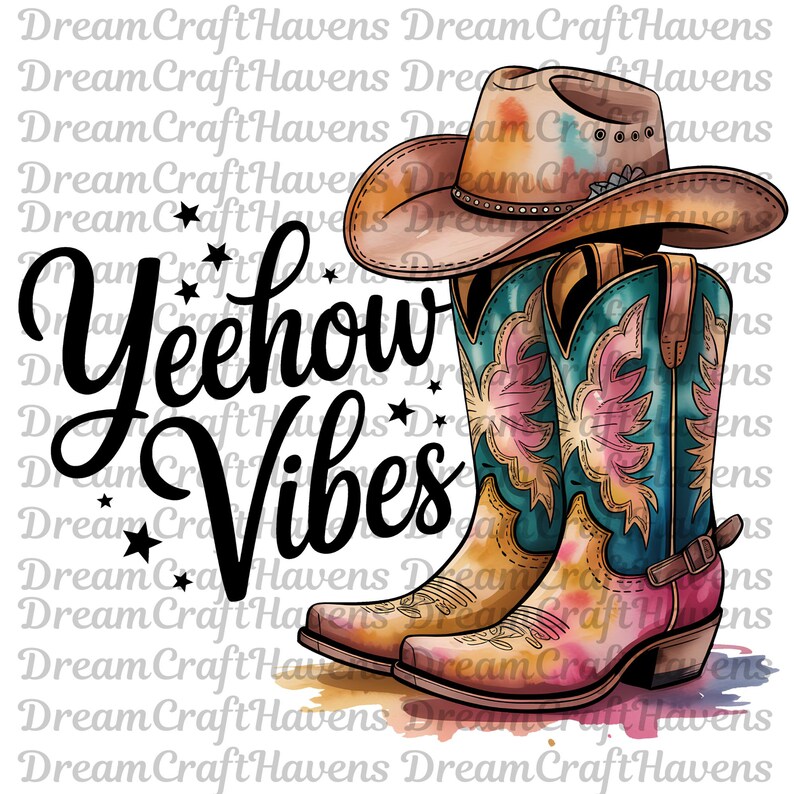 Yeehow Vibes PNG T-Shirt Design Cowgirl PNG Cowboy PNG Cowgirl Design Western Boots Png Sublimation Designs Digital Download