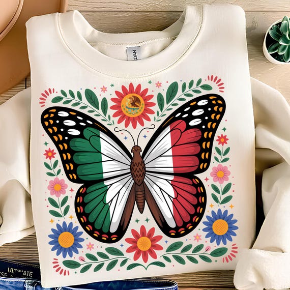Mexico Butterfly PNG T-Shirt Design Mexico Flag PNG Mexican PNG Mexican Flag Png Mexican Shirt Png Sublimation Designs Digital Download