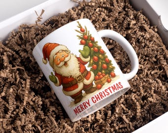 Merry Christmas Mug Wrap 11oz & 15oz Christmas Coffee Mug PNG Santa Mug Wrap Christmas Tree Mug Wrap Sublimation Designs Digital Download