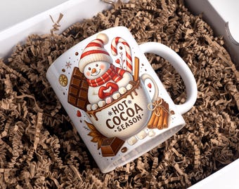 Hot Cocoa Season Mug Wrap 11oz & 15oz Christmas Coffee Mug PNG Christmas Mug Wrap Snowman Mug Wrap Sublimation Designs Digital Download