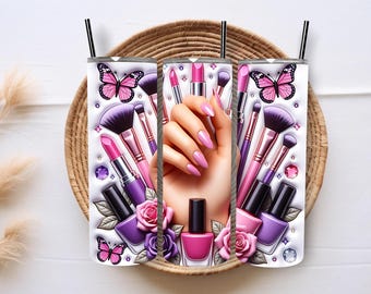 Inflated Makeup Tumbler Wrap 20 oz Skinny Tumbler Wrap Girly Tumbler Wrap Glam Tumbler Wrap Sublimation Designs Digital Download