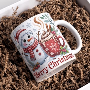 Merry Christmas Mug Wrap 11oz & 15oz Christmas Coffee Mug PNG 3D Christmas Hot Cocoa Mug Wrap Christmas Mug PNG Sublimation Digital Download