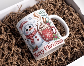 Merry Christmas Mug Wrap 11oz & 15oz Christmas Coffee Mug PNG 3D Christmas Hot Cocoa Mug Wrap Christmas Mug PNG Sublimation Digital Download