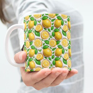 Inflated Lemon Mug Wrap, Summer Mug Wrap, Fruit Mug Wrap,  11oz & 15oz Coffee Mug PNG, Digital Download