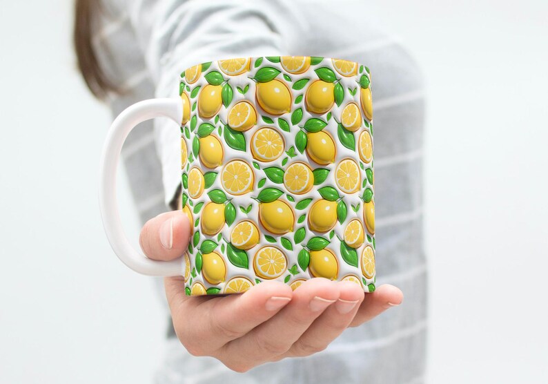 Inflated Lemon Mug Wrap, Summer Mug Wrap, Fruit Mug Wrap,  11oz & 15oz Coffee Mug PNG, Digital Download