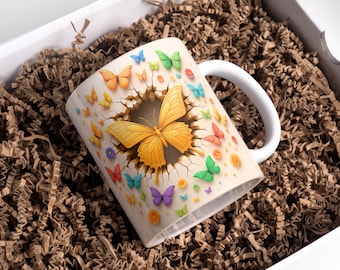 Envoltorio para taza con mariposa, taza de café con mariposa de 11 oz y 15 oz (PNG), envoltorio para taza con mariposa, envoltorio de mariposa (PNG), envoltorio floral primaveral para taza, descarga digital