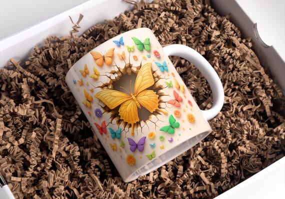Butterfly Mug Wrap, 11oz & 15oz Butterfly Coffee Mug PNG, Butterfly Cup Wrap, Butterfly Wrap PNG, Floral Spring Mug Wrap, Digital Download