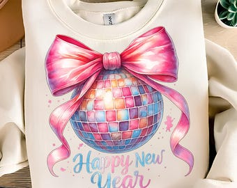 Happy New Year PNG T-Shirt Design 2026 PNG Happy New Year PNG Christmas New Year Png Bow Disco Ball Png New Year Clipart Digital Download