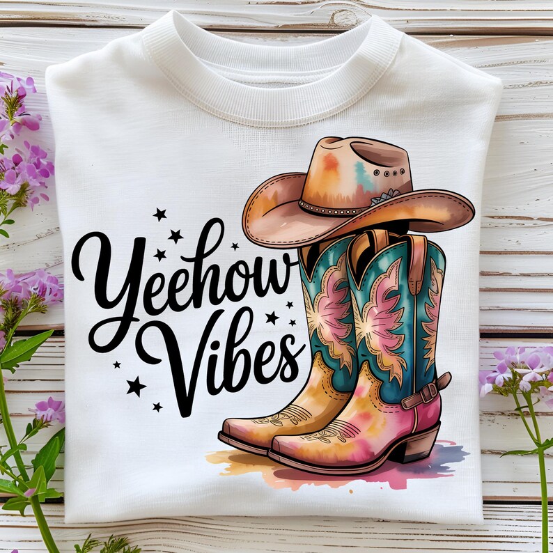 Yeehow Vibes PNG T-Shirt Design Cowgirl PNG Cowboy PNG Cowgirl Design Western Boots Png Sublimation Designs Digital Download