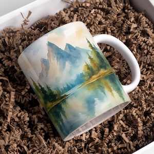 Watercolor Mountain Mug Wrap 11oz & 15oz Coffee Mug PNG Mountain Landscape Nature Mug Wrap Adventure Mug Sublimation Design Digital Download