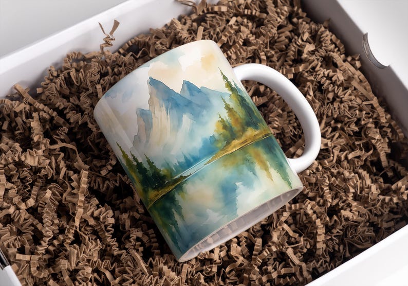 Watercolor Mountain Mug Wrap 11oz & 15oz Coffee Mug PNG Mountain Landscape Nature Mug Wrap Adventure Mug Sublimation Design Digital Download