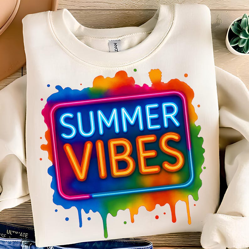 Summer Vibes PNG T-Shirt Design Neon Summer PNG Summer Png Design Summer Clipart Summer Shirt Trending Sublimation Designs Digital Download