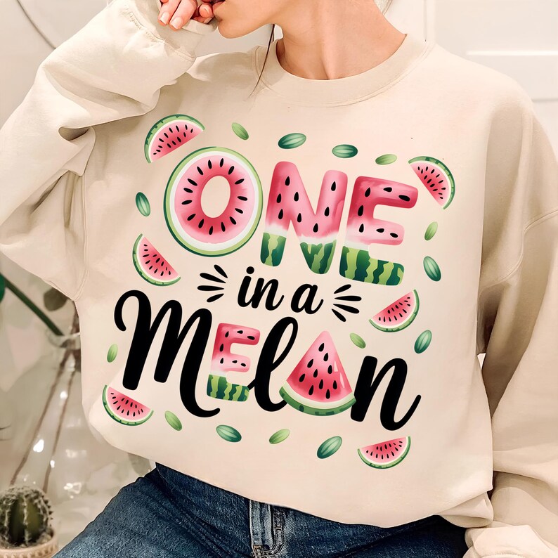 One In A Melon PNG, T-Shirt Designs, Watermelon PNG, Watermelon Clipart, Cute Summer PNG, Funny Summer Png, Summer Clipart, Digital Download