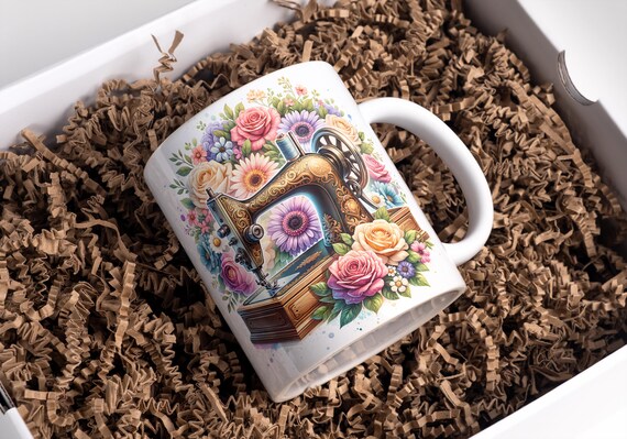 Sewing Machine Mug Wrap 11 oz & 15 oz Coffee Mug PNG 3D Mug Wrap Floral Mug Wrap Flower Mug Wrap Sublimation Designs Digital Download