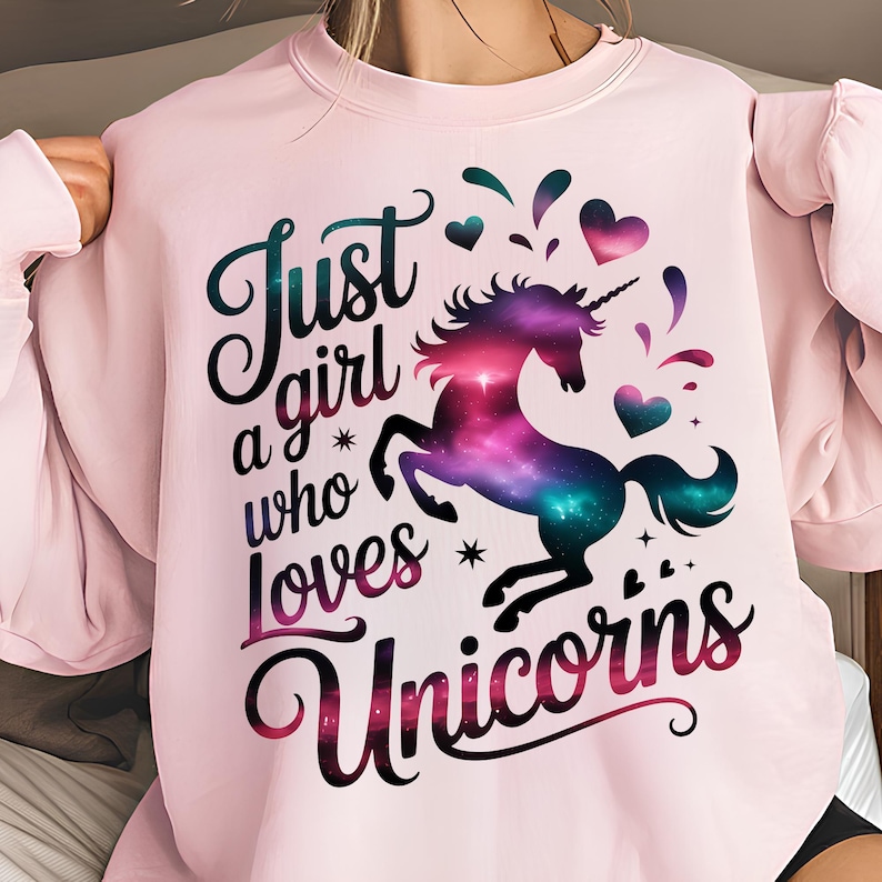 Just A Girl Who Loves Unicorns PNG T-Shirt Design Unicorn PNG Kids PNG Unicorn Girl Png Hearts Png Sublimation Designs Digital Download