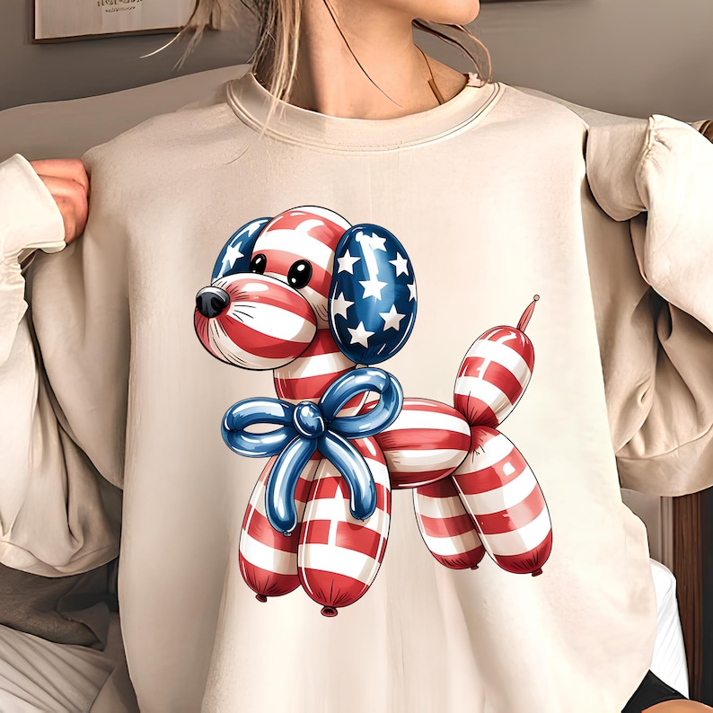 America Balloon Dog PNG T-Shirt Designs Patriotic Dog Png Americana PNG July 4th Png USA Png Balloon Animal Shirt Digital Download