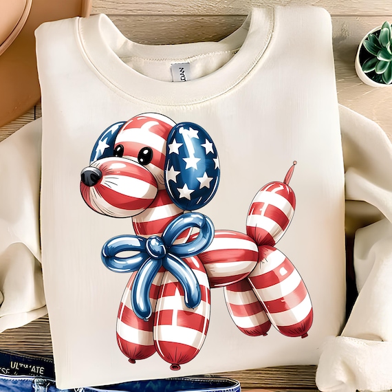America Balloon Dog PNG T-Shirt Designs Patriotic Dog Png Americana PNG July 4th Png USA Png Balloon Animal Shirt Digital Download