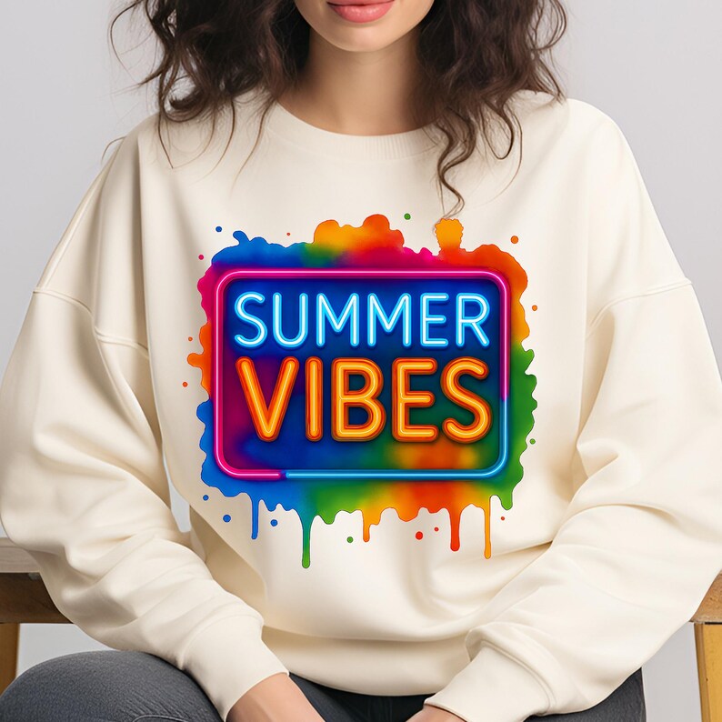 Summer Vibes PNG T-Shirt Design Neon Summer PNG Summer Png Design Summer Clipart Summer Shirt Trending Sublimation Designs Digital Download