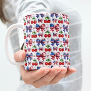 American Coquette Cherry Mug Wrap USA Mug Wrap 4th Of July Mug Wrap 11oz & 15oz Coffee Mug PNG Independence Day Mug Digital Download