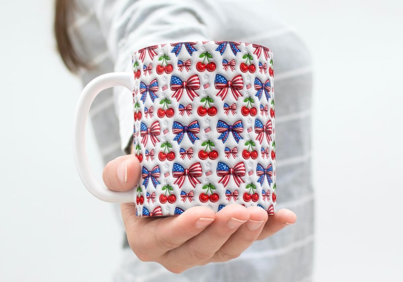 American Coquette Cherry Mug Wrap USA Mug Wrap 4th Of July Mug Wrap 11oz & 15oz Coffee Mug PNG Independence Day Mug Digital Download